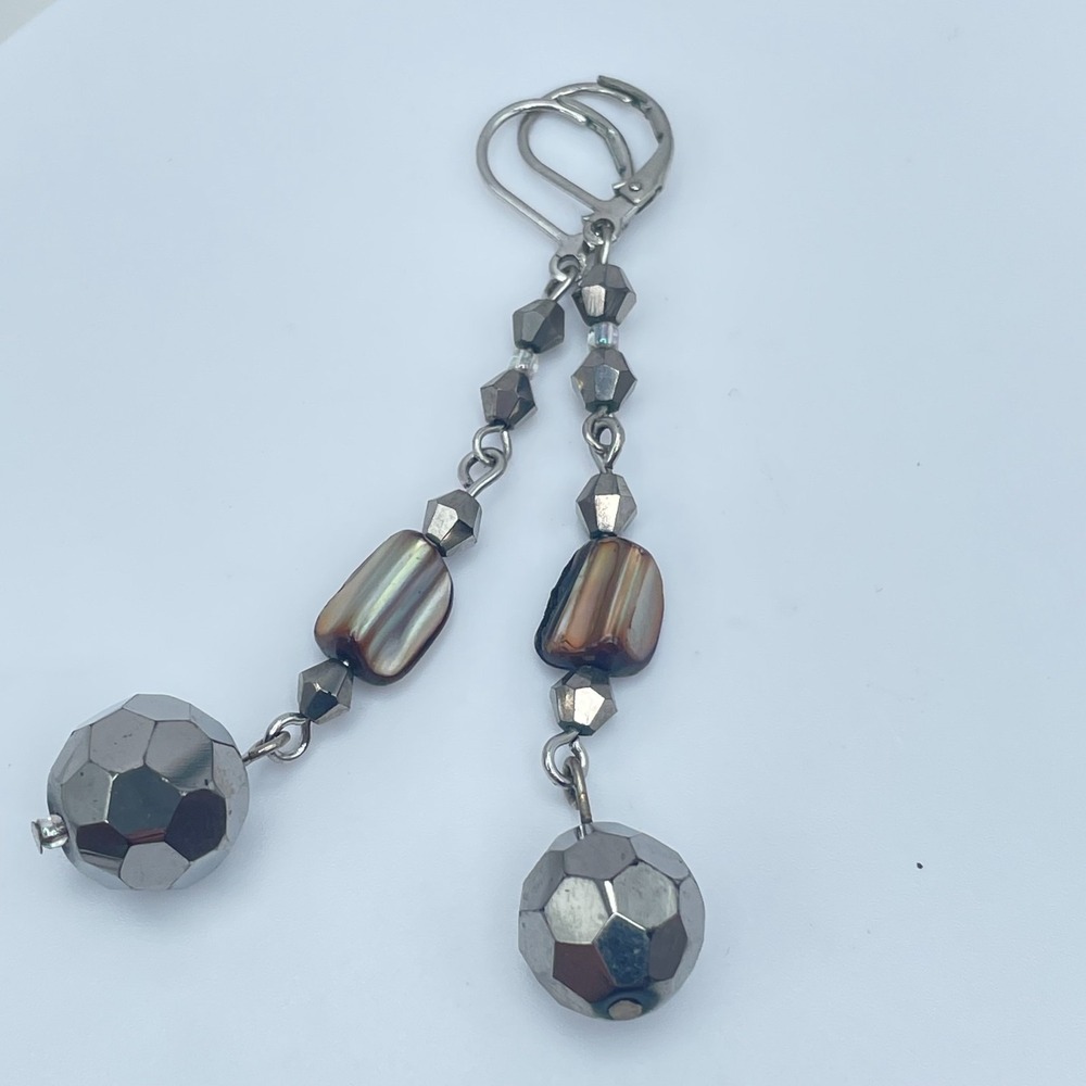 Vintage Y2K Silver Tone Beaded Dangle Earrings Women's Classic Fashion Jewelry